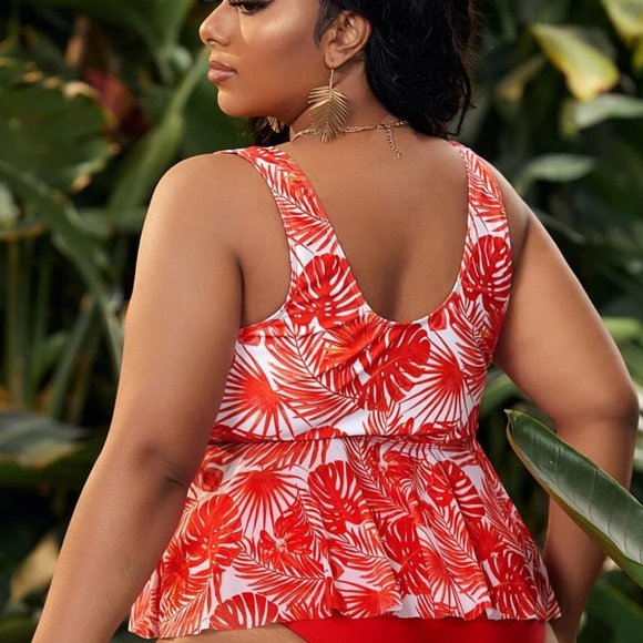 Plus Tropical Print Ruffle Hem Bikini Swimsuit - Picture 2 of 2